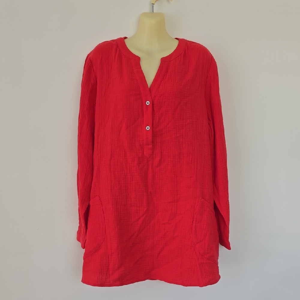 NWOT Soft Surroundings Red Long Sleeves Blouse Tunic Top Cover-up Soft Sizs 1X
